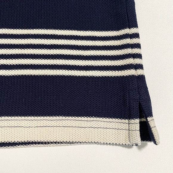 Club Monaco Block Stripe Zip Polo Short Sleeve Cotton Knit Shirt Navy Medium - Picture 13 of 14